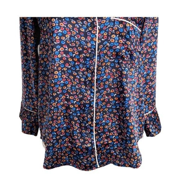 GAP Floral Satin Pajama Top Women’s Medium Navy Button Down Sleep Shirt - Picture 3 of 8